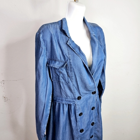 Walter Baker Blue A-line Dress with 3/4 Cuffed Sleeves and Plunge Neckline - Picture 5 of 9